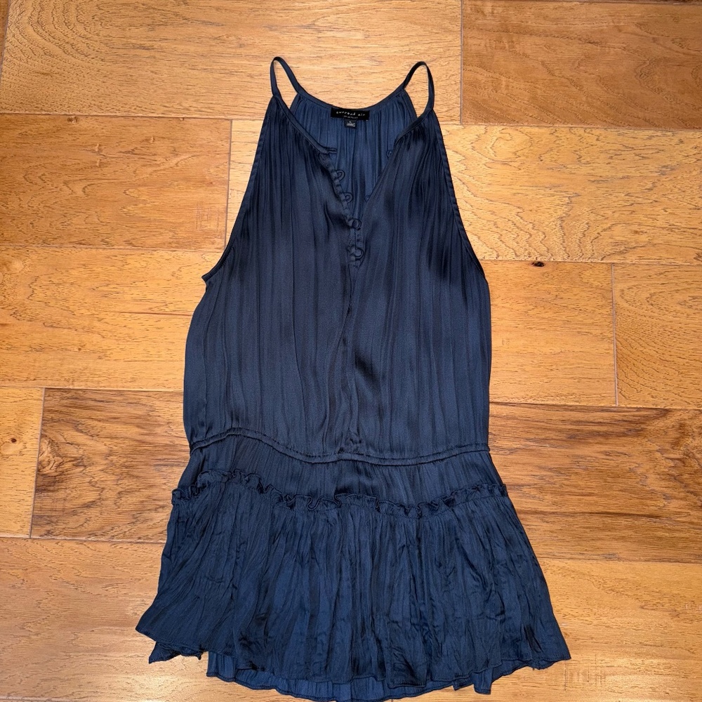 Flowy Grey Button-Front Blouse | Spaghetti Strap Top